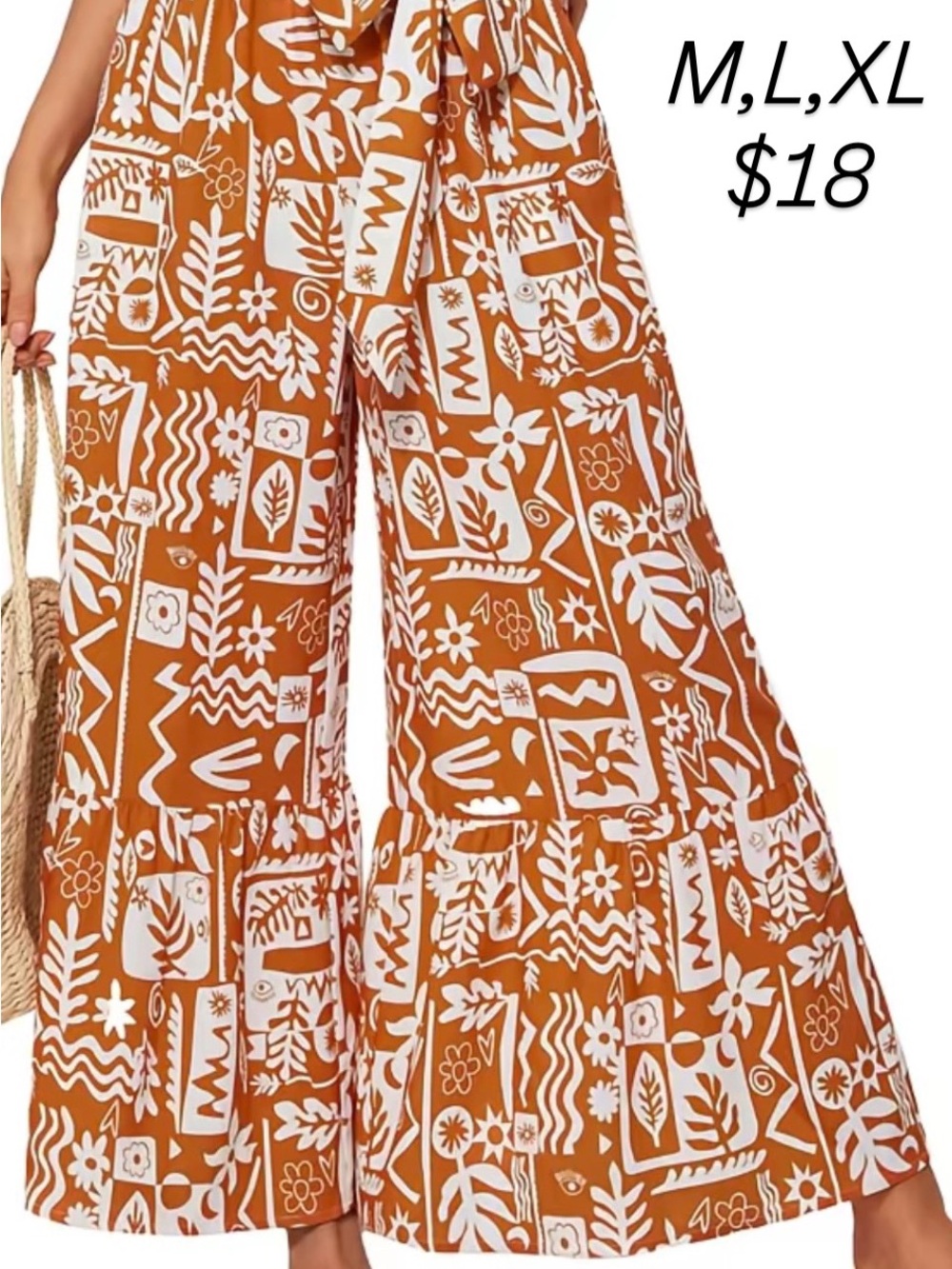 Boho Wide-Leg Printed Jumpsuit Pants M/L/XL